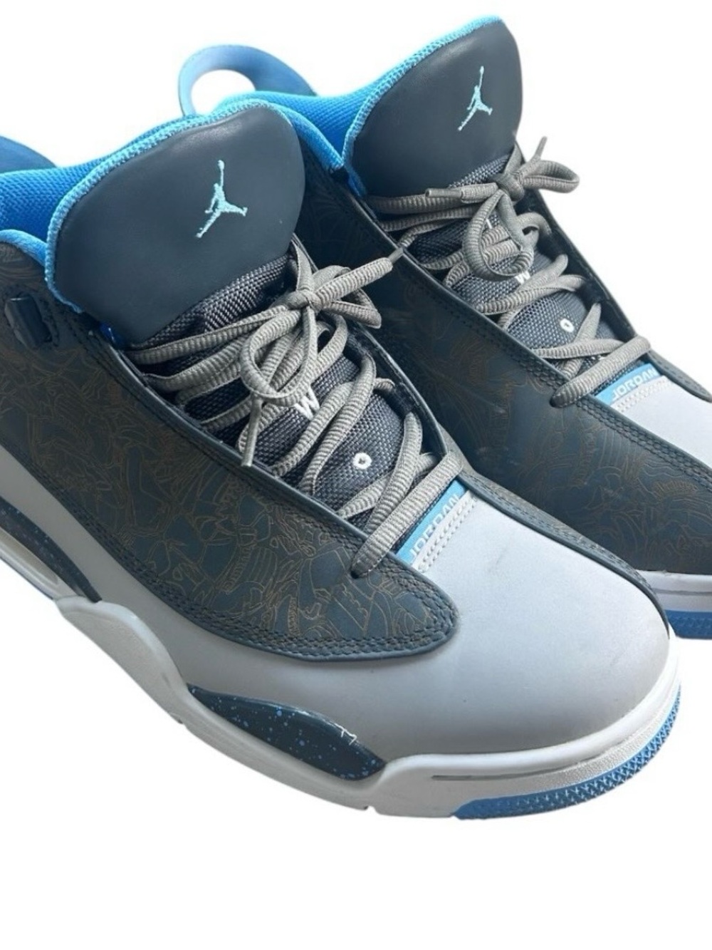 Jordan Gray and Blue Mid-Top Basketball Sneakers